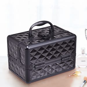 Costway Caso cosmetico professionale con specchio Cosmetici caso del treno multiuso 23x15x18cm Nero