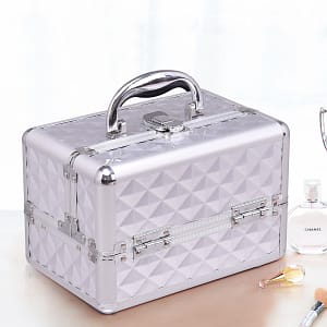 Costway Caso cosmetico professionale con specchio Cosmetici caso del treno multiuso 23x15x18cm Argento