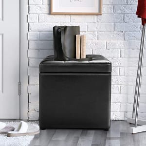 Costway Sedile Sgabello di stoccaggio in PU Pouf contenitore multiuso 40x40x40cm Nero