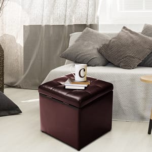 Costway Sedile Sgabello di stoccaggio in PU Pouf contenitore 40x40x40cm Marrone
