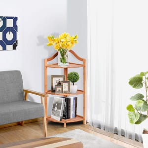 Costway Angoliera multiuso con 3 livelli, Scaffale compatto con mensole verticali di bambù