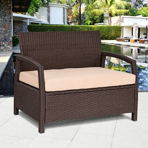 Costway Divano in polyrattan da giardino Poltrona a 2 posti da esterno 108x64x84cm Marrone