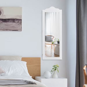 Costway Armadietto portagioie con specchio 2 in 1 Armadio per gioielli da parete per camera da letto 96x35x10cm Bianco