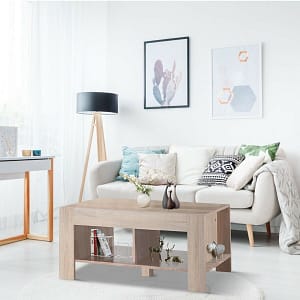 Costway Tavolino da caffè in legno da salotto Tavolino da divano soggiorno 90x39x42cm