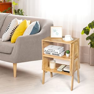 Costway 2 comodini di bambù impilabili, Set di 2 comodini con scompartimento aperto