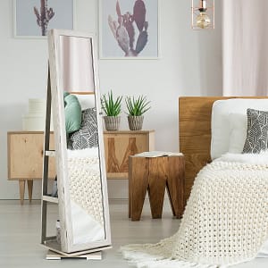 Costway Armadio portagioielli girevole a 360° con specchio, Organizer gioielli 2 in 1 a figura intera, Bianco