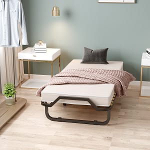 Costway Lettino pieghevole con materasso in memory foam e capacità di 120 kg, Letto con struttura metallica e ruote Beige