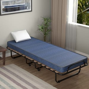 Costway Letto pieghevole con materasso in memory foam spesso, Letto portatile con 4 ruote girevoli 190x80x33cm Blu scuro