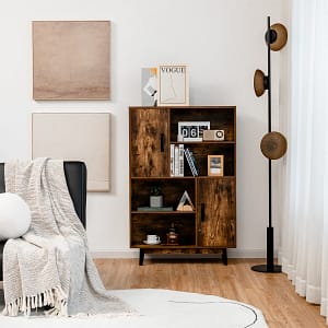 Costway Libreria di legno con 4 livelli e 4 mensole aperte, Libreria per libri foto decorazioni con cuscinetti Caffè