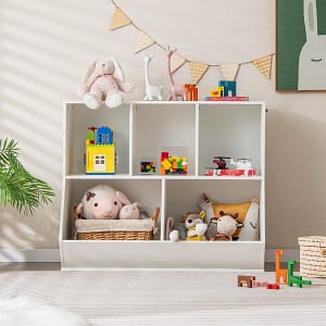 Costway Libreria per bambini con 5 scomparti, Mobile porta giochi con kit antiribaltamento Bianco