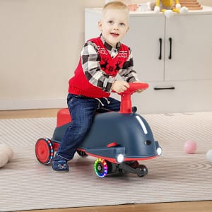 Costway Macchina cavalcabile elettrica 2 in 1, Auto da drift per bambini 3 anni con musica e pedale ruote luminose Blu