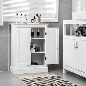 Costway Mobile bagno a terra con 2 ante 2 ripiani regolabili, Armadietto moderno per bagno 60 x 32 x 81 cm Bianco