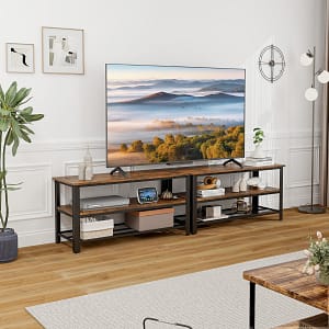 Costway Mobile tv industriale con 2 ripiani aperti e struttura metallica, Tavolino per tv per soggiorno Marrone rustico