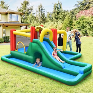 Costway Casa gonfiabile per bambini con scivolo e muro per arrampicarsi, Scivolo acquatico gonfiabile 470x370x190cm