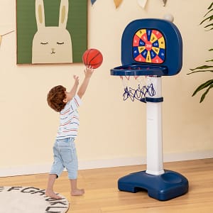 Costway Pallacanestro per bambini con gioco dell’anello palla appiccicosa set golf, Canestro da basket regolabile 100-140cm
