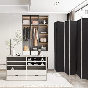 Costway Paravento pieghevole da interno in metallo, Divisorio a 6 pannelli con piedini stabili 300x180cm Grigio