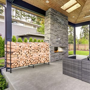 Costway Porta legna con copertura impermeabile e struttura in ferro pesante per camino, Mensola portalegna Nero 240cm