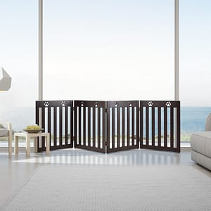 Costway Cancello di legno per animali domestici, Cancello pieghevole con cerniere flessibili a 360° e 4 pannelli, Caffè