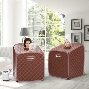 Costway Sauna a vapore portatile con sedia rullo massaggiatore per piedi temperatura a 9 livelli, Cabina sauna da casa Caffè