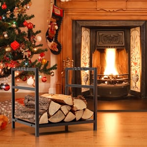 Costway Scaffale per legna da ardere con base stabile, Scaffale di metallo a forma di U 34x40x36,5cm Nero