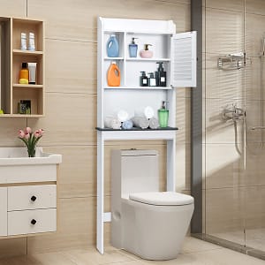 Costway Scaffale sopra la toilette a 4 livelli da bagno, Mobile sopra WC con ripiano regolabile in 5 posizioni 59x19x173cm