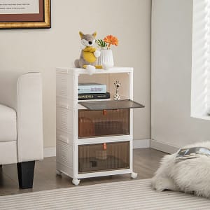 Costway Scarpiera pieghevole a 3 piani con porte magnetiche ruote bloccabili, Mobile scarpe impilabile Bianco 40×27,5x64cm