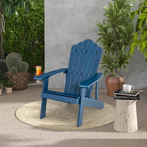 Costway Sedia adirondack da esterno con portabicchieri, Sedia resistente alle intemperie per cortile portata 170kg Blu