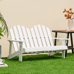 Costway Sedia adirondack per 2 bambini in legno di abete con schienale alto portata 100kg, Panchina da giardino Bianco