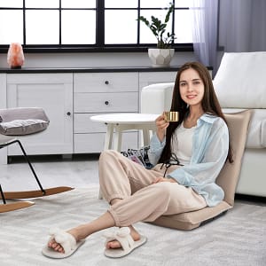 Costway Sedia da terra con supporto schiena, Poltrona reclinabile imbottita struttura di metallo resistente Beige