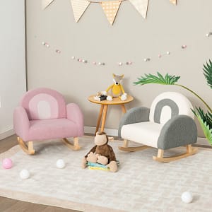 Costway Sedia dondolo per bambini con gambe in legno massiccio e cuscinetti antiscivolo, Poltrona a dondolo Grigio