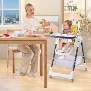 Costway Seggiolone pieghevole per bambini, Seggiolone convertibile con schienale reclinabile altezze regolabili Giallo