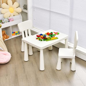 Costway Set con tavolo e 2 sedie per bambini, Set con tavolo e 2 sedie per mangiare disegnare scrivere e fare lavoretti Bianco