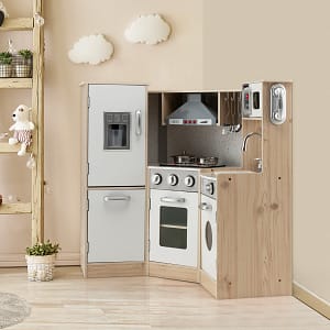 Costway Set da cucina giocattolo in legno per bambini, Set di gioco con accessori per pentole cubetti di ghiaccio