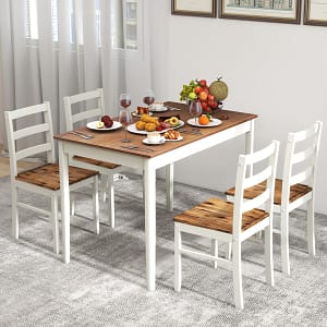 Costway Tavolo da pranzo con gambe in legno di gomma, Tavolo da cucina in legno massello 108×66,5x76cm Marrone