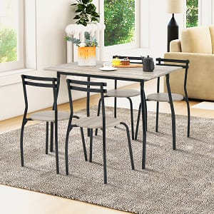 Costway Set da tavolo da pranzo 5 pezzi per 4 persone, Tavolo rettangolare e 4 sedie con telaio in metallo Naturale