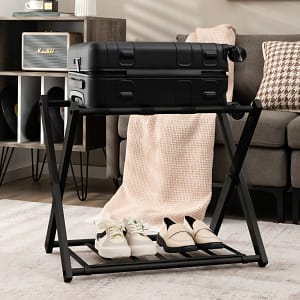 Costway Set di 2 Portapacchi e bagagli in ferro con spazio superiore inferiore, Portapacchi pieghevole 68x43x56cm Nero