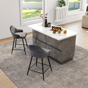 Costway Set di 2 sgabelli da bar imbottiti con rivestimento in velluto e gambe in metallo, Sgabelli girevoli a 360° Grigio