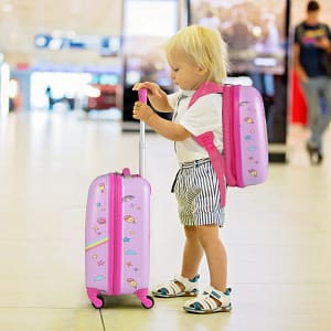 Costway Set di bagagli a mano con ruote per ragazzi e ragazze, Set di valigie rotanti portatili e leggeri da viaggio Rosa