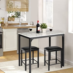 Costway Set tavolo con 2 sgabelli senza schienale in similpelle, Set di mobili da 3 pezzi per sala da pranzo Bianco