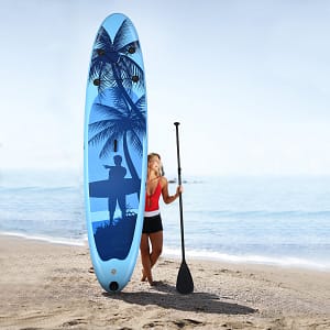 Costway Tavola da paddle surf gonfiabile in PVC durevole 297cm con pagaia regolabile, SUP gonfiabile per giovani e adulti Blu