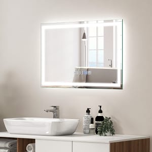 Costway Specchio da bagno a LED con luminosità regolabile senza interruzioni, Specchio rettangolare montato a parete 60x40cm