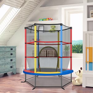 Costway Tappeto elastico per bambini con rete di sicurezza in acciaio resistente, Tappeto elastico con struttura Colorato