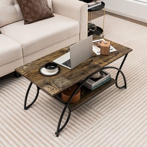 Costway Tavolino a 2 livelli da caffè moderno in finto marmo con struttura in metallo, Tavolino rettangolare Nero