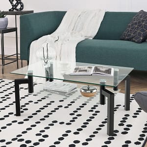 Costway Tavolino d’accento moderno a 2 livelli e piano in vetro temperato, Tavolino da caffè rettangolare in vetro Nero