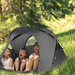 Costway Tenda da campeggio per 2 persone con copertura esterna impermeabile, Tenda da campeggio 4 in 1 con lettino Grigio