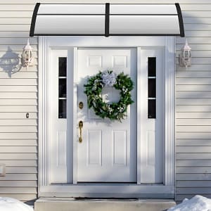 Costway Tettoia per porta per protezione da sole pioggia neve, Tettoia per porta finestra in alluminio 199x99cm Grigio