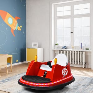 Costway Macchina per autoscontri per bambini con luci colorate, Macchina elettrica autoscontri 6 V con musica Rosso