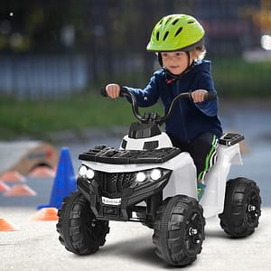 Costway Quad ATV cavalcabile con fari e musica per bambini, Giocattolo elettrico con batteria 6 V e AUX Bianco