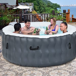 Costway Vasca idromassaggio riscaldante per 4 persone per giardino e cortile, Vasca portatile con compressore Grigio
