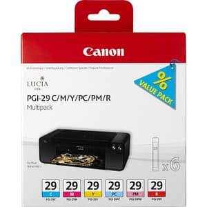 Canon multipack pgi-29 cartuccia inkjet ciano + magenta + giallo + ciano fotografico + magenta fotografico + rosso